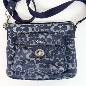 Coach Blue/Silver Metallic Op Art Signature Crossbody Handbag
